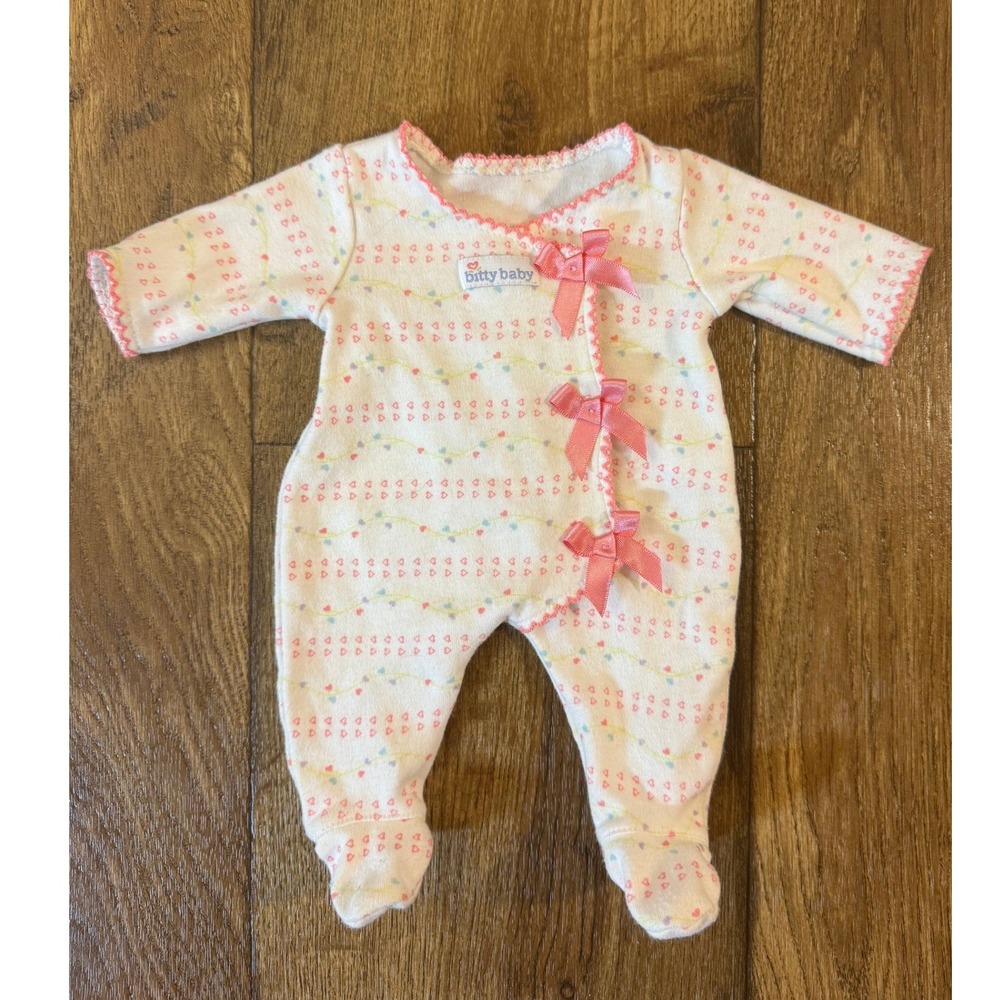 American Girl Bitty Baby Doll Sleeper White Colorful Heart Print Pink Bows 2008
